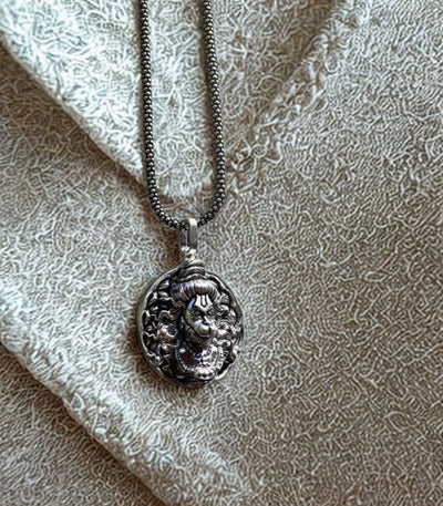 Hanuman Ji Pendant Oxodaised Silver Chain