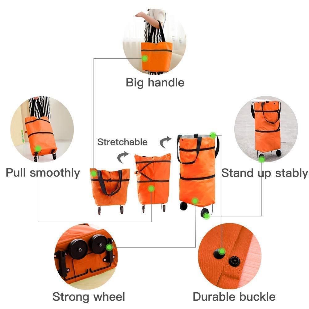 Foldable Lightweight Polyester Shopping Trolley Bag – Multi-Purpose Waterproof Grocery & Travel Trolley Bag